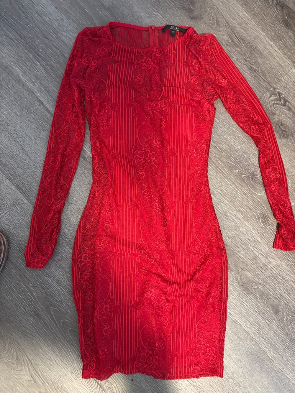 Guess Red Lace Long Sleeve Sheath Dress